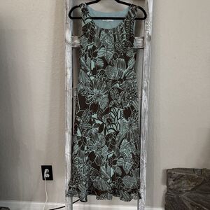 Dress Barn Women’s Floral Maxi Dress Blue & Brown Leaf Pattern Sz 4 Y2K